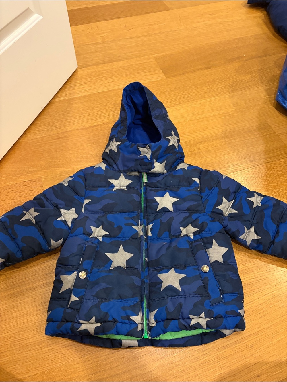 Kids Blue Star and camo Puffer Jacket with Hood
